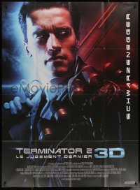 5w1381 TERMINATOR 2 French 1p R2017 great super close up of cyborg Arnold Schwarzenegger, 3-D!