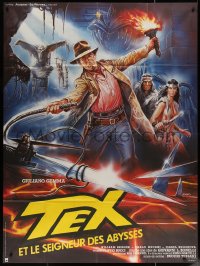 5w1383 TEX & THE LORD OF THE DEEP French 1p 1985 wacky Indiana Jones rip-off, art by Enzo Sciotti!