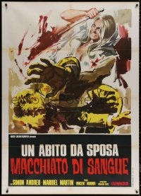 5w0668 BLOOD SPATTERED BRIDE Italian 1p 1975 completely different gory art of girl stabbing man!