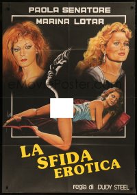 5w0687 EROTIC CHALLENGE Italian 1p 1986 Aller art of sexy Paola Senatore & Marina Lotar, rare!