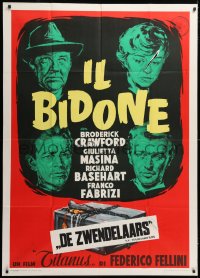5w0204 IL BIDONE Italian 1p 1955 Federico Fellini, great art of top cast & chained box!