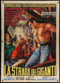 5w0209 LA STRADA DEI GIGANTI Italian 1p 1960 art of Don Megowan saving Chelo Alonso from collapse!