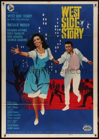 5w0244 WEST SIDE STORY Italian 1p R1966 Academy Award winning classic musical, art by Nano Campeggi!