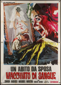 5w0792 BLOOD SPATTERED BRIDE Italian 2p 1975 wild art of screaming woman & faceless painting!