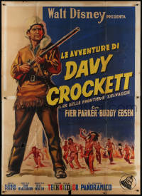 5w0252 DAVY CROCKETT KING OF THE WILD FRONTIER Italian 2p 1956 Disney, art of Fess Parker, rare!
