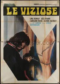 5w0809 EXORCISM & BLACK MASSES Italian 2p 1974 Jess Franco, Ferrari art of man chaining naked woman!