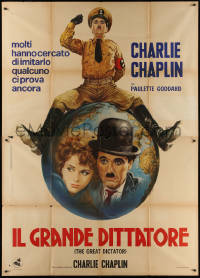 5w0257 GREAT DICTATOR Italian 2p R1970s best art of Charlie Chaplin as Hynkel by Renato Casaro!