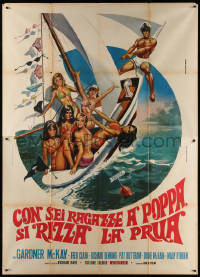 5w0816 I SAILED TO TAHITI WITH AN ALL-GIRL CREW Italian 2p 1968 art of sexy ladies on boat, rare!