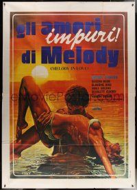 5w0826 MELODY IN LOVE Italian 2p 1979 Sciotti art of near-naked couple in ocean at sunset, rare!