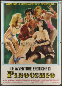 5w0834 PINOCCHIO Italian 2p 1970 wacky sexploitation, Ferrari art of long-nosed man & sexy ladies!