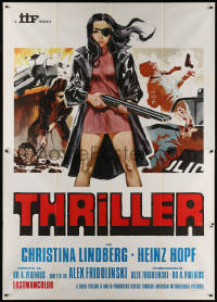5w0844 THEY CALL HER ONE EYE Italian 2p 1974 cult classic, best art of Christina Lindberg, Thriller!