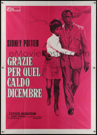 5w0284 WARM DECEMBER Italian 2p 1973 full-length art of Sidney Poitier w/arm around Ester Anderson!