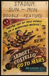 5w0320 ABBOTT & COSTELLO GO TO MARS WC 1953 art of wacky astronauts Bud & Lou in outer space!
