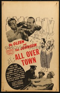 5w0325 ALL OVER TOWN WC R1940s zany Ole Olsen & Chic Johnson, plus art of three sexy girls!