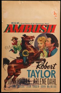 5w0326 AMBUSH WC 1950 great art of Robert Taylor on rearing horse & with Arlene Dahl, ultra rare!