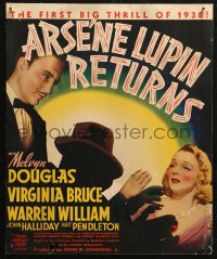 5w0330 ARSENE LUPIN RETURNS WC 1938 Warren William & Virginia Bruce with shadowy figure, ultra rare!