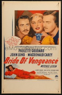 5w0349 BRIDE OF VENGEANCE WC 1949 art of sexy Paulette Goddard, John Lund, Macdonald Carey!