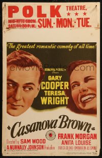 5w0360 CASANOVA BROWN WC 1944 art of Gary Cooper & Teresa Wright, greatest romantic comedy of all!