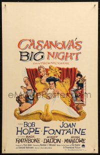 5w0361 CASANOVA'S BIG NIGHT WC 1954 wacky artwork of Bob Hope in bed, Joan Fontaine, rare!