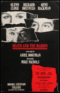 5w0294 DEATH & THE MAIDEN stage play WC 1992 Glenn Close, Richard Dreyfuss, Gene Hackman, Mike Nichols