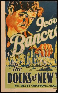 5w0389 DOCKS OF NEW YORK WC 1928 Josef von Sternberg, art of George Bancroft looming over the City!