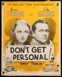 5w0393 DON'T GET PERSONAL WC 1936 James Dunn & pretty Sally Eilers + cool cartoon art, ultra rare!