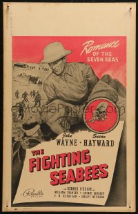 5w0415 FIGHTING SEABEES WC 1944 art of Navy man John Wayne carrying pretty Susan Hayward in WWII!