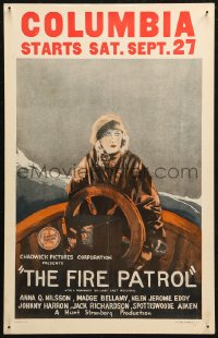 5w0417 FIRE PATROL WC 1924 great art of scared Anna Q. Nilsson at wheel of ship at sea!