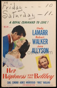 5w0447 HER HIGHNESS & THE BELLBOY WC 1945 sexy Hedy Lamarr, Robert Walker, June Allyson, very rare!