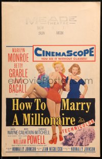 5w0463 HOW TO MARRY A MILLIONAIRE WC 1953 full-length sexy Marilyn Monroe, Grable & Lauren Bacall!