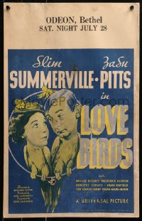 5w0492 LOVE BIRDS WC 1934 wacky art of Slim Summerville & Zasu Pitts with bird bodies, ultra rare!