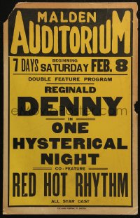 5w0500 MALDEN AUDITORIUM WC 1930 Reginald Denny in One Hysterical Night, Red Hot Rhythm!