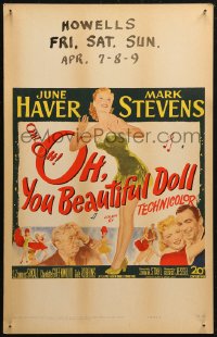 5w0521 OH YOU BEAUTIFUL DOLL WC 1949 full-length art of sexy June Haver + Mark Stevens & Sakall!