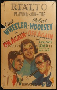 5w0525 ON AGAIN-OFF AGAIN WC 1937 art of Marjorie Lord between Bert Wheeler & Robert Woolsey, rare!