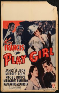 5w0539 PLAY GIRL WC 1941 art of sexy gold-digger Kay Francis in fur surrounded by suitors, rare!