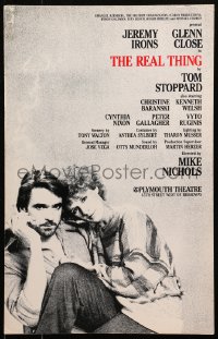 5w0308 REAL THING stage play WC 1984 starring Jeremy Irons & Glenn Close on Broadway!