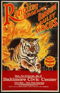 5w0551 RINGLING BROS & BARNUM & BAILEY CIRCUS WC 1968 art of tiger jumping through flaming hoop!