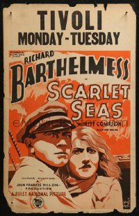 5w0568 SCARLET SEAS WC 1928 great Ding Bell art of Richard Barthelmess & scared Betty Compson!