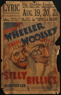5w0575 SILLY BILLIES WC 1936 art of Wheeler & Woolsey wearing Native American headdresses, rare!