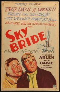 5w0576 SKY BRIDE WC 1932 artwork of pilot Richard Arlen & Jack Oakie watching crashing airplane!