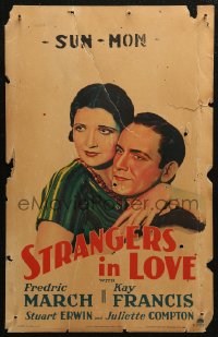 5w0594 STRANGERS IN LOVE WC 1932 art of pretty Kay Francis embracing Fredric March, ultra rare!