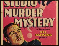5w0595 STUDIO MURDER MYSTERY WC 1929 cool art of Fredric March scared by shadowy hand, ultra rare!