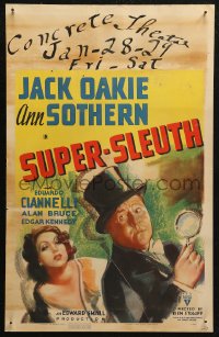 5w0597 SUPER-SLEUTH WC 1937 art of detective Jack Oakie w/magnifying glass & sexy Ann Sothern, rare!