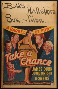 5w0601 TAKE A CHANCE WC 1933 art of James Dunn & Buddy Rogers + sexy naked girl in barrel!