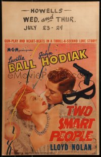 5w0620 TWO SMART PEOPLE WC 1946 Jules Dassin directed, Lucille Ball, John Hodiak, mask & gun art!