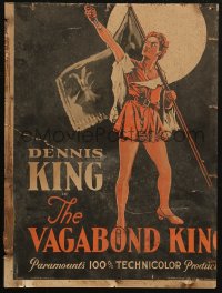 5w0626 VAGABOND KING WC 1930 great art of Dennis King holding flag, ultra rare!