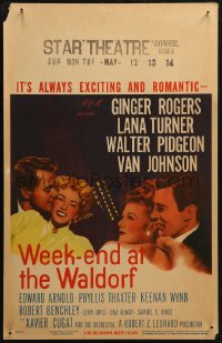 5w0636 WEEK-END AT THE WALDORF WC 1945 Ginger Rogers, Lana Turner, Walter Pidgeon, Van Johnson, rare!