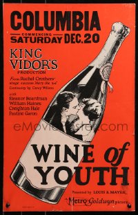 5w0643 WINE OF YOUTH WC 1924 King Vidor, cool art of young lovers kissing inside wine bottle!