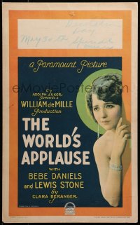 5w0648 WORLD'S APPLAUSE WC 1923 great close up of Broadway star Bebe Daniels, ultra rare!