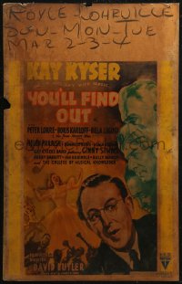 5w0652 YOU'LL FIND OUT WC 1940 art of Kay Kyser, Bela Lugosi, Boris Karloff & Peter Lorre, rare!